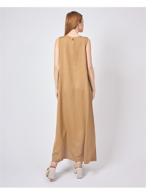 Manila Grace Women's Long Dress in Linen V-Neck MANILA GRACE | A013RUMA635